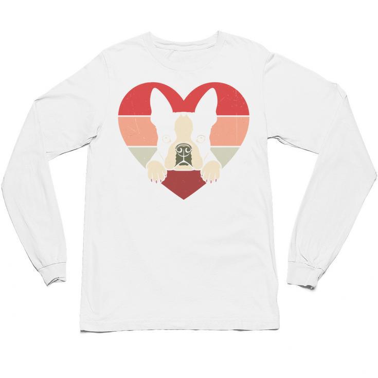 Retro Heart Boston Terrier Dog Vintage Valentine Unisex Long Sleeve T-Shirt