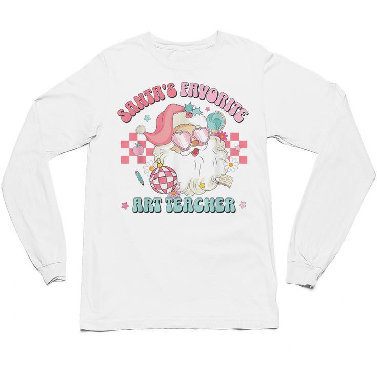 Retro Pink Christmas Santa's Favorite Art Teacher Artist Unisex Long Sleeve T-Shirt