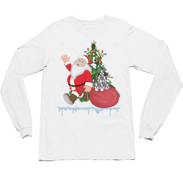 Santa Ugly Christmas Tree Lights Boston Terrier Dog Lover Unisex Long Sleeve T-Shirt