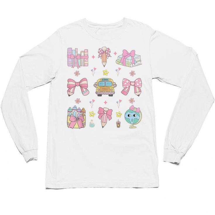 School Pencils And Bows Teacher Bow Coquette Pencil Girls Unisex Long Sleeve T-Shirt