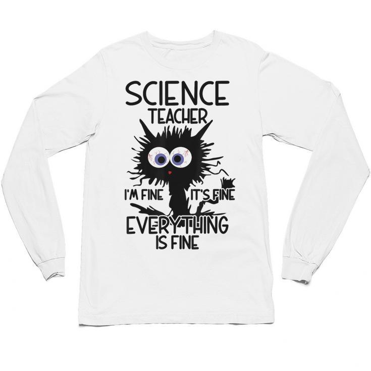 Science Teacher Appreciation Merch -Adults -Youth Grey Classic Fit Modern Science Theme Cartoon Unisex Long Sleeve T-Shirt