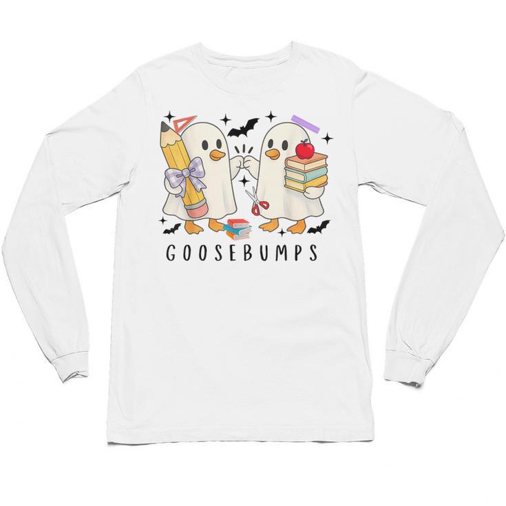 Silly Goose Spooky Teacher Halloween Cute Goosebumps Unisex Long Sleeve T-Shirt
