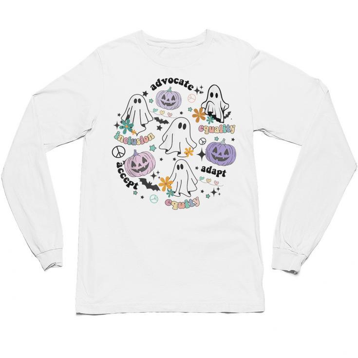 Special Education Teacher Halloween Pumpkin Ghost Inclusion Unisex Long Sleeve T-Shirt