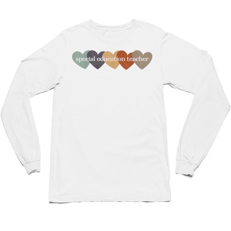 Special Education Teacher Heart Back To School Teach Rainbow Men Women Girls Kids Unisex Long Sleeve T-Shirt