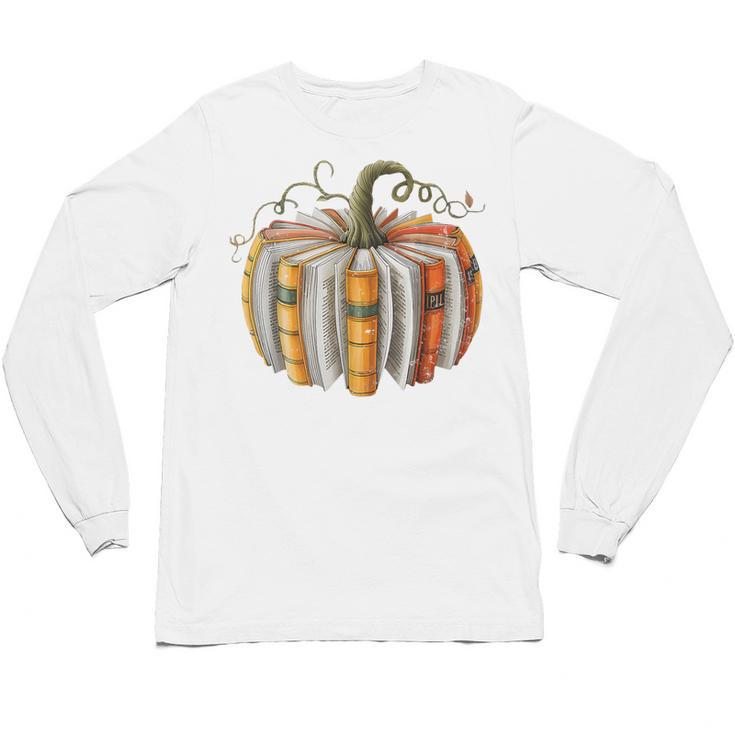 Teachers Students Fall Book Pumpkin Fall Librarians Bookworm Unisex Long Sleeve T-Shirt