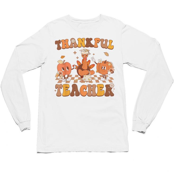 Thankful Teacher Retro Groovy Thanksgiving Fall Women Men Unisex Long Sleeve T-Shirt