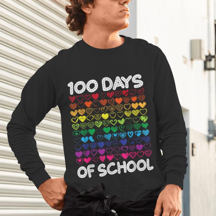 100 Days Of School Heart Love Teacher Or Student 100th Day Unisex Long Sleeve T-Shirt, gift for family, gift for coworker