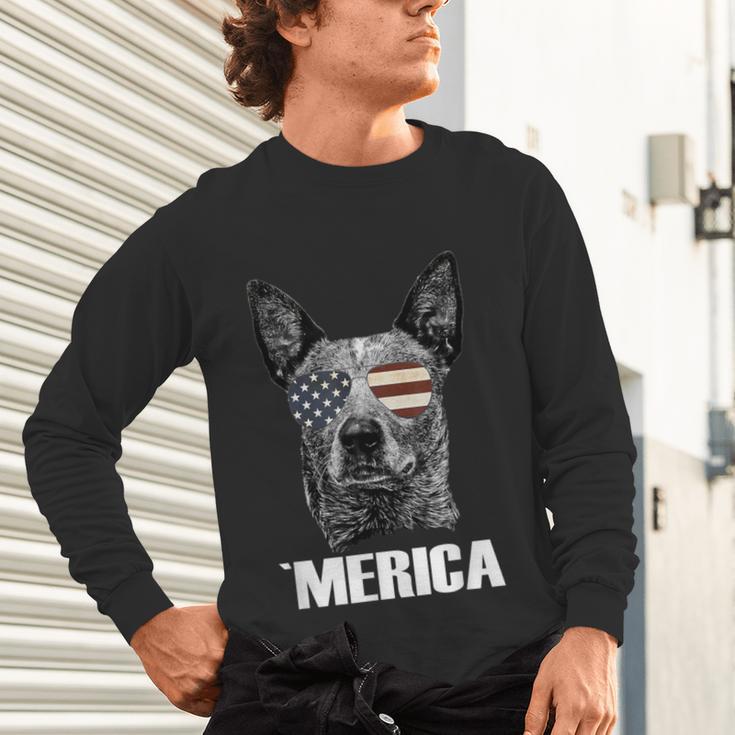 4th July Blue Heeler Dog Merica Patriotic USA Flag Cute Unisex Long Sleeve T-Shirt, gift for family, gift for coworker