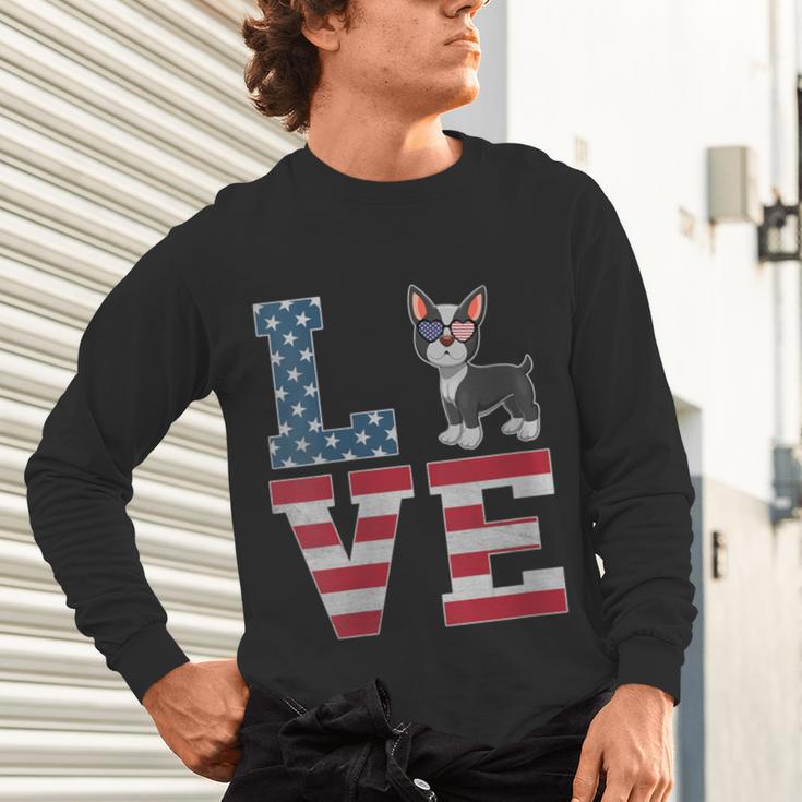 4th Of July Decor Patriotic LOVE Boston Terrier USA Flag Unisex Long Sleeve T-Shirt, gift for family, gift for coworker