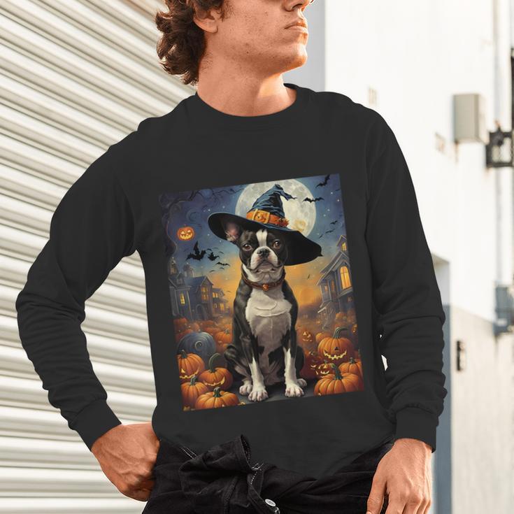 Aesthetic Halloween Boston Terrier Dog Witch Pumpkin For Men Women Kids Unisex Long Sleeve T-Shirt, gift for family, gift for coworker