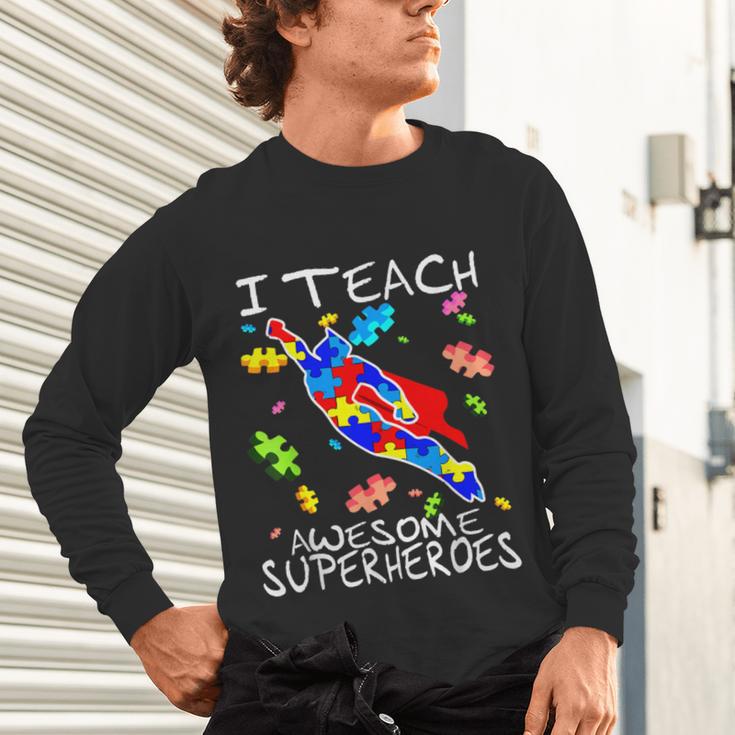 Autism Awareness Teacher I Teach Awesome Superheroes Unisex Long Sleeve T-Shirt, gift for family, gift for coworker