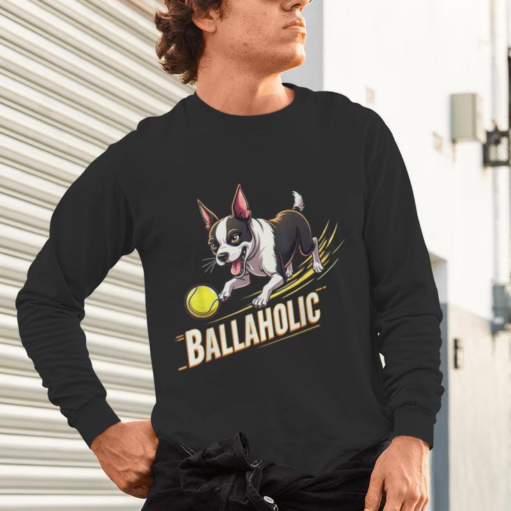 Ballaholic Boston Terrier Dog Chasing Bostie Ball Unisex Long Sleeve T-Shirt, gift for family, gift for coworker