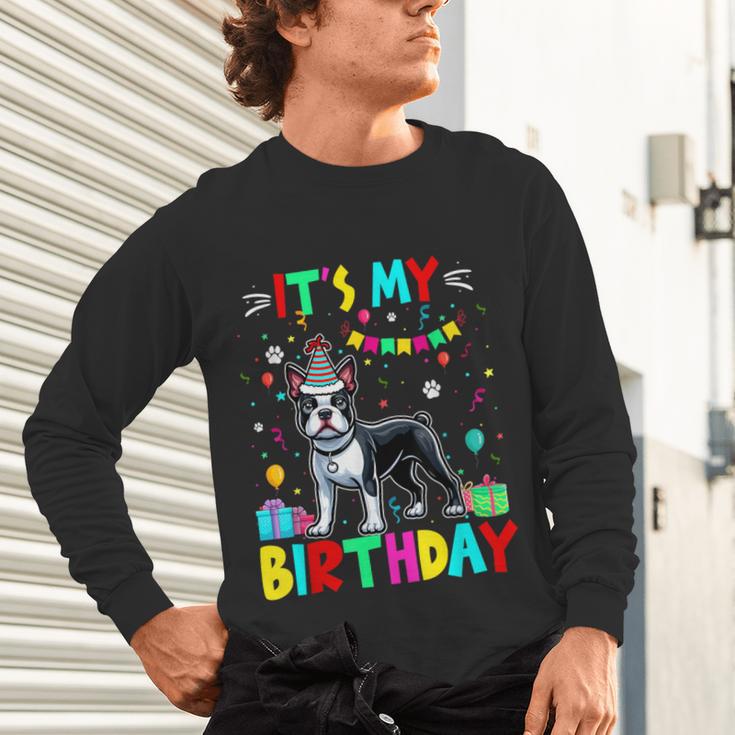 My Birthday Colorful Costume Boston Terrier Party Unisex Long Sleeve T-Shirt, gift for family, gift for coworker