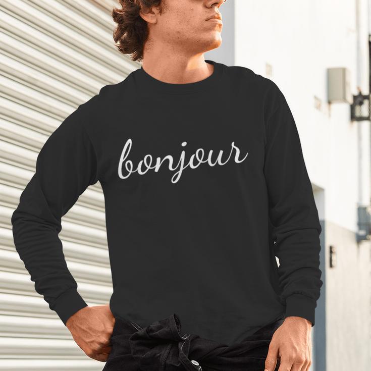 Bonjour T Shirt French Language Saying Teacher Student Men Women Girls Kids Unisex Long Sleeve T-Shirt, gift for family, gift for coworker