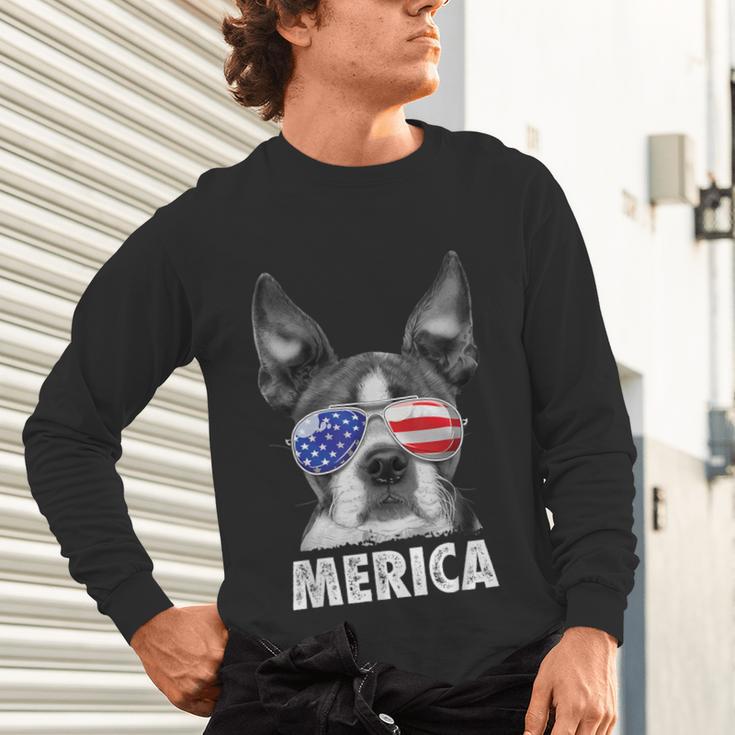 Boston Terrier 4th Of July Merica Men Women USA Flag Vintage Unisex Long Sleeve T-Shirt, gift for family, gift for coworker