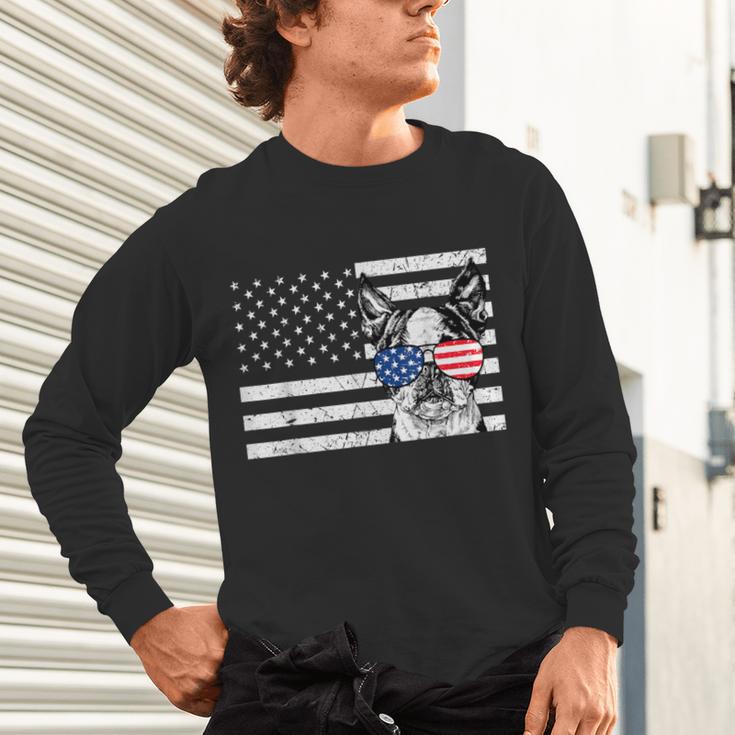 Boston Terrier Dog 4th Of July US American Flag Patriotic Unisex Long Sleeve T-Shirt, gift for family, gift for coworker