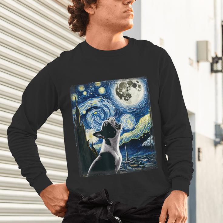 Boston Terrier Dog Art Van Gogh Starry Night Boston Terrier Unisex Long Sleeve T-Shirt, gift for family, gift for coworker