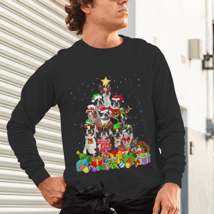 Boston Terrier Dog Christmas Tree Lights Xmas Pajama For Men Women Kids Unisex Long Sleeve T-Shirt, gift for family, gift for coworker