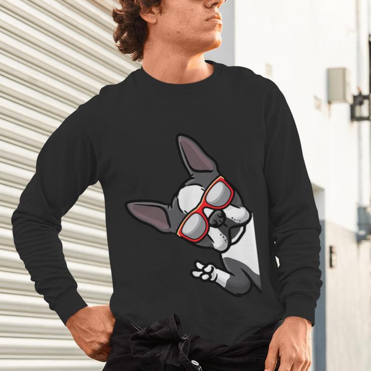 Boston Terrier Dog From Side Boston Bull Unisex Long Sleeve T-Shirt, gift for family, gift for coworker