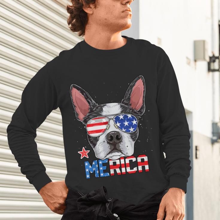 Boston Terrier Merica 4th Of July T Shirt Men Boys Dog Puppy Unisex Long Sleeve T-Shirt, gift for family, gift for coworker