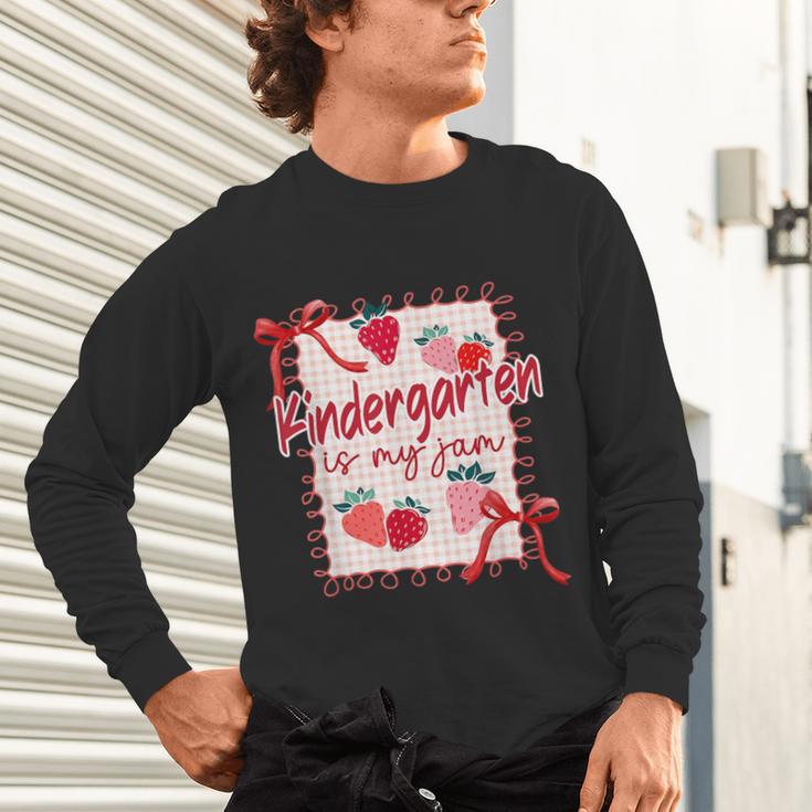 Bow Strawberry Kindergarten Is My Jam Teacher Kinder Team Unisex Long Sleeve T-Shirt, gift for family, gift for coworker