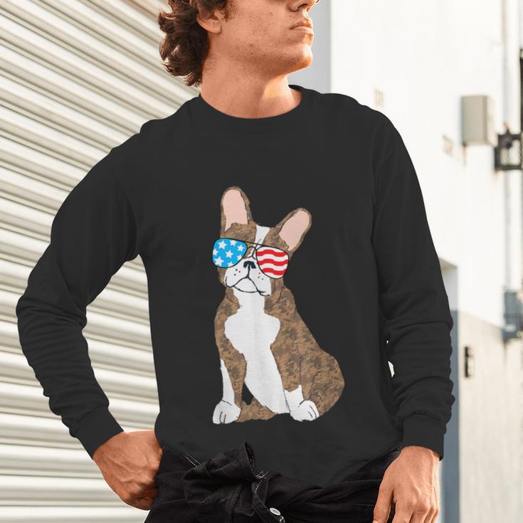 Brindle Boston Terrier Dog Patriotic Shirt USA Flag Unisex Long Sleeve T-Shirt, gift for family, gift for coworker