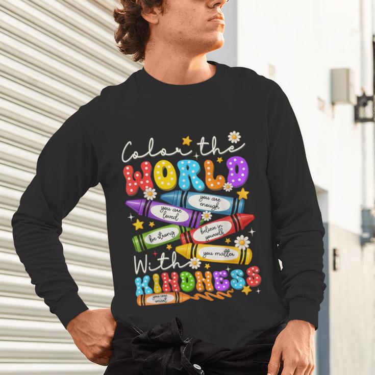 Color The World With Kindness Crayon Positivity Teacher Unisex Long Sleeve T-Shirt, gift for family, gift for coworker