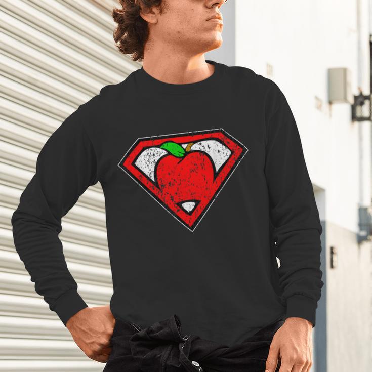 Cute Distressed Super Teacher Superhero Apple Shirt Unisex Long Sleeve T-Shirt, gift for family, gift for coworker