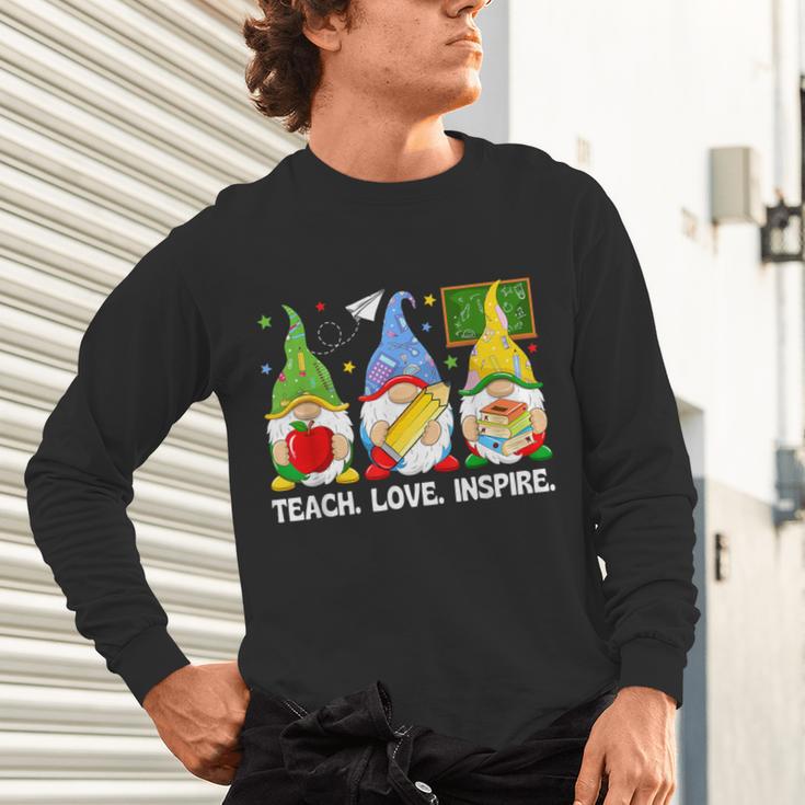 Cute Gnomes Teach Love And Inspire Back To School Teacher Unisex Long Sleeve T-Shirt, gift for family, gift for coworker