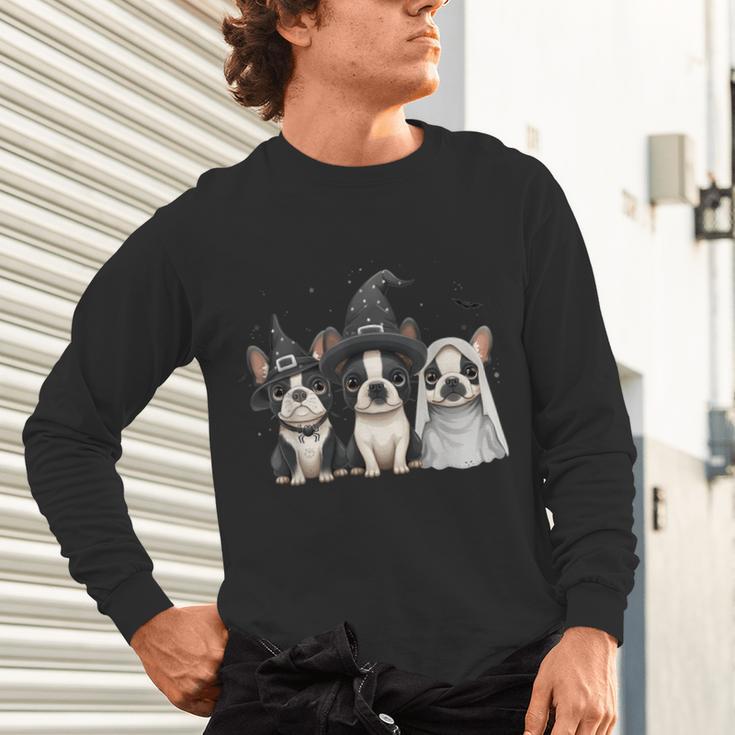 Cute Halloween Boston Terrier Dogs Witch Hat Ghost Dog For Men Women Kids Unisex Long Sleeve T-Shirt, gift for family, gift for coworker