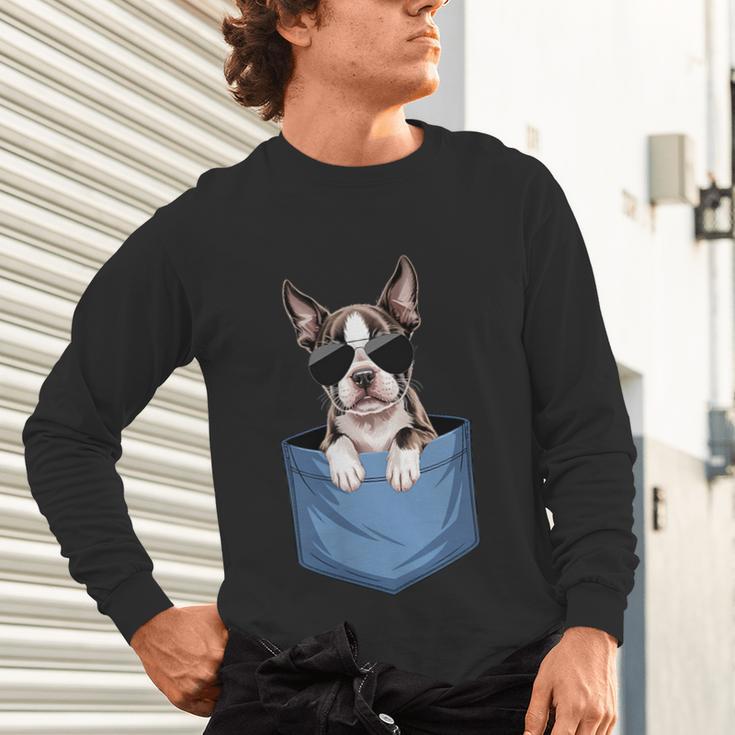 Cute Pocket Boston Terrier Lover Dog Mom Unisex Long Sleeve T-Shirt, gift for family, gift for coworker