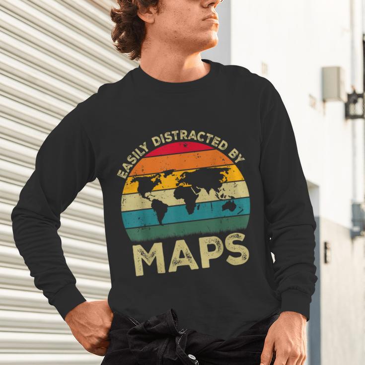 Easily Distracted By Maps Geography Teacher Unisex Long Sleeve T-Shirt, gift for family, gift for coworker Easily Distracted By Maps Geography Teacher Unisex Long Sleeve T-Shirt, gift for family, gift for coworker