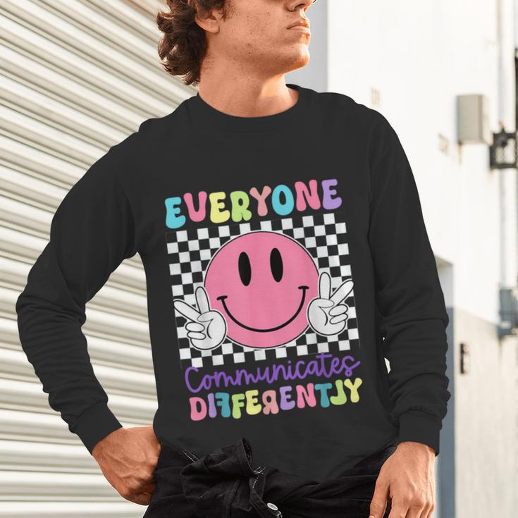 Everyone Communicates Differently Autism Awareness Teacher Unisex Long Sleeve T-Shirt, gift for family, gift for coworker Everyone Communicates Differently Autism Awareness Teacher Unisex Long Sleeve T-Shirt, gift for family, gift for coworker