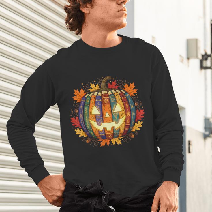 Fall Pumpkin Book Lover Spooky Librarian Teacher Halloween Unisex Long Sleeve T-Shirt, gift for family, gift for coworker