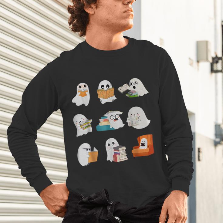 Ghost Reading Teacher Halloween Librarian Book Lover School Unisex Long Sleeve T-Shirt, gift for family, gift for coworker