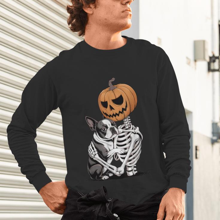 Halloween Skeleton Boston Terrier Unisex Long Sleeve T-Shirt, gift for family, gift for coworker