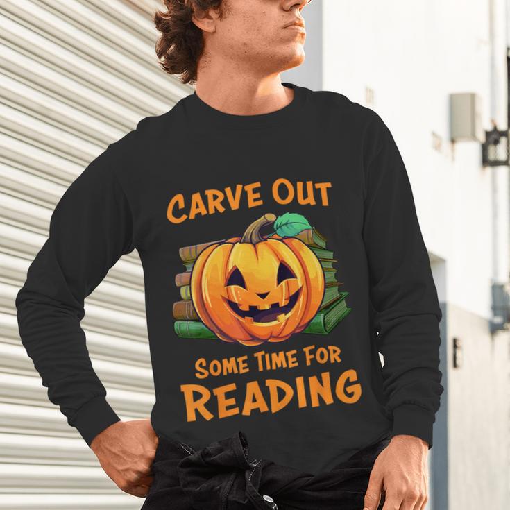 Halloween Teacher Librarian Pumpkin Reading Books Men Women Kids Unisex Long Sleeve T-Shirt, gift for family, gift for coworker