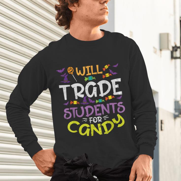 Halloween Teacher Will Trade Students For Candy Women Men Unisex Long Sleeve T-Shirt, gift for family, gift for coworker