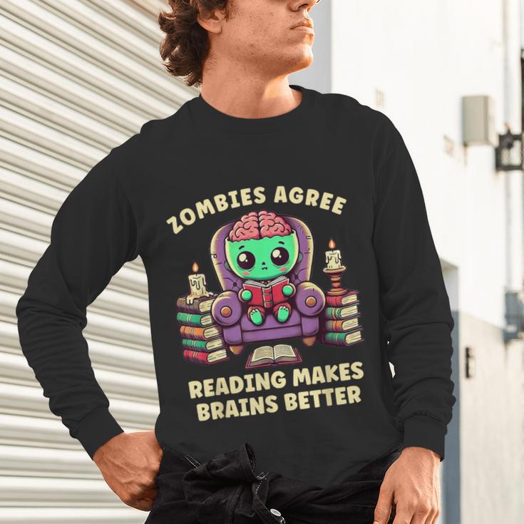 Halloween Teacher Zombie Reading Is Good For Brains Unisex Long Sleeve T-Shirt, gift for family, gift for coworker Halloween Teacher Zombie Reading Is Good For Brains Unisex Long Sleeve T-Shirt, gift for family, gift for coworker