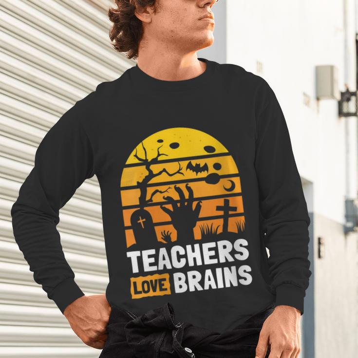 Halloween Teachers Science Math Teachers Love Brains Unisex Long Sleeve T-Shirt, gift for family, gift for coworker