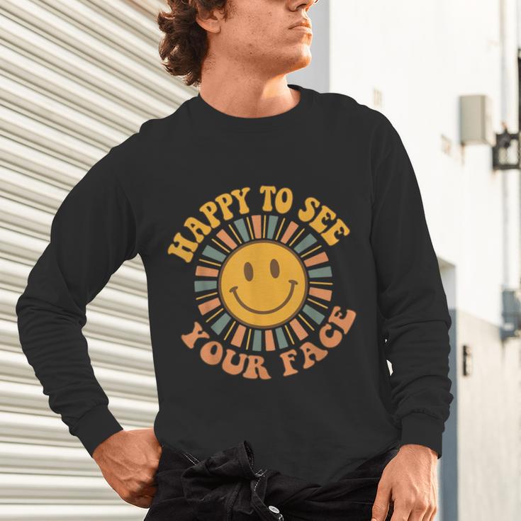 Happy To See Your Face Retro Happy Teacher Back To School Unisex Long Sleeve T-Shirt, gift for family, gift for coworker