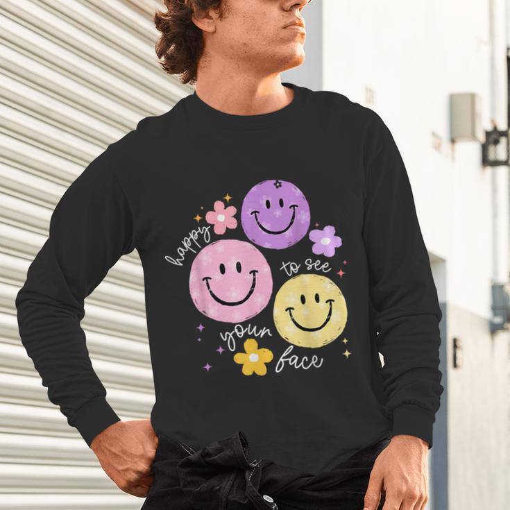 Happy To See Your Face Teacher Flower Back To School Unisex Long Sleeve T-Shirt, gift for family, gift for coworker