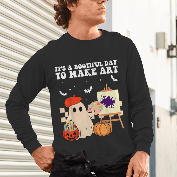 It's A Bootiful Day To Make Art Groovy Art Teacher Halloween Unisex Long Sleeve T-Shirt, gift for family, gift for coworker