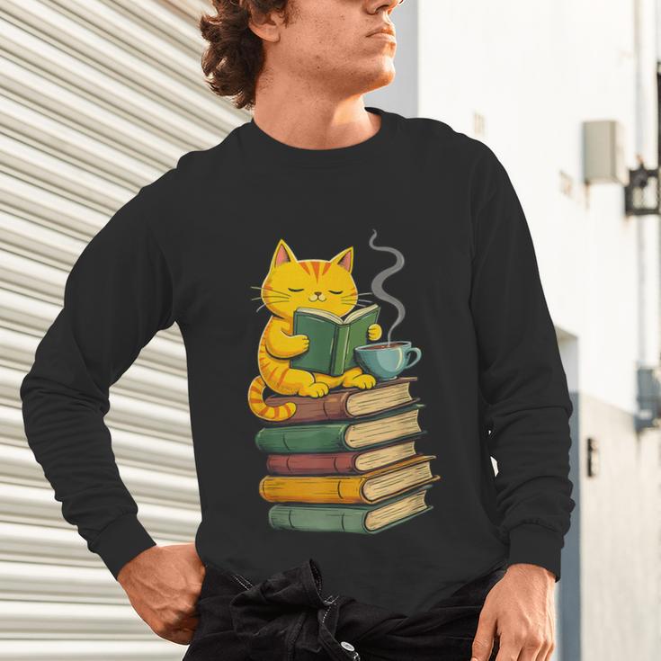Kawaii Cats Lover Coffee Books Teacher Librarian Cat Unisex Long Sleeve T-Shirt, gift for family, gift for coworker