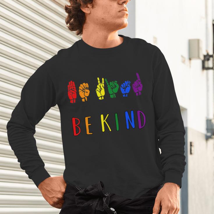 Be Kind Pride Sign Language Rainbow Teachers Interpreter ASL Unisex Long Sleeve T-Shirt, gift for family, gift for coworker Be Kind Pride Sign Language Rainbow Teachers Interpreter ASL Unisex Long Sleeve T-Shirt, gift for family, gift for coworker