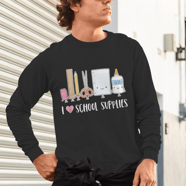 I Love School Supplies Teacher Shirt Unisex Long Sleeve T-Shirt, gift for family, gift for coworker
