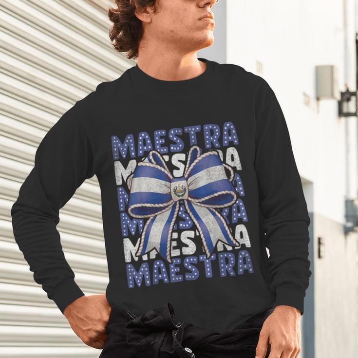 Maestra El Salvador Coquette Bow Hispanic Spanish Teacher Unisex Long Sleeve T-Shirt, gift for family, gift for coworker Maestra El Salvador Coquette Bow Hispanic Spanish Teacher Unisex Long Sleeve T-Shirt, gift for family, gift for coworker