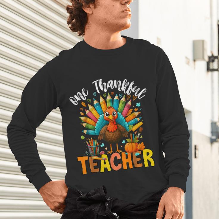 One Thankful Teacher Thanksgiving Turkey Cute Crayon Pencil Unisex Long Sleeve T-Shirt, gift for family, gift for coworker One Thankful Teacher Thanksgiving Turkey Cute Crayon Pencil Unisex Long Sleeve T-Shirt, gift for family, gift for coworker