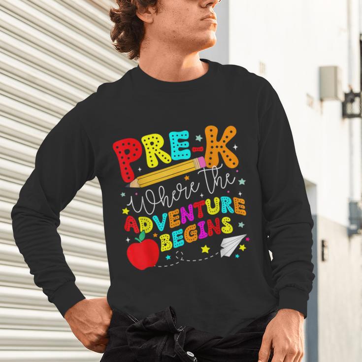 Pre-k Where The Adventure Begins First Day Of Prek Teacher Unisex Long Sleeve T-Shirt, gift for family, gift for coworker Pre-k Where The Adventure Begins First Day Of Prek Teacher Unisex Long Sleeve T-Shirt, gift for family, gift for coworker