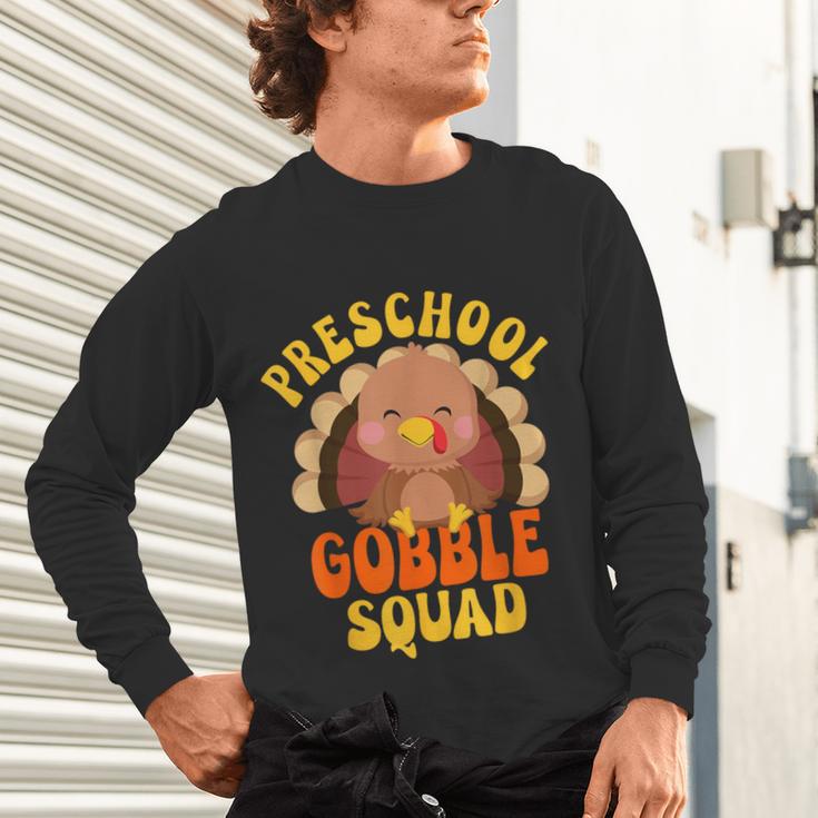Preschool Gobble Squad Cute Turkey Thanksgiving Teacher Unisex Long Sleeve T-Shirt, gift for family, gift for coworker